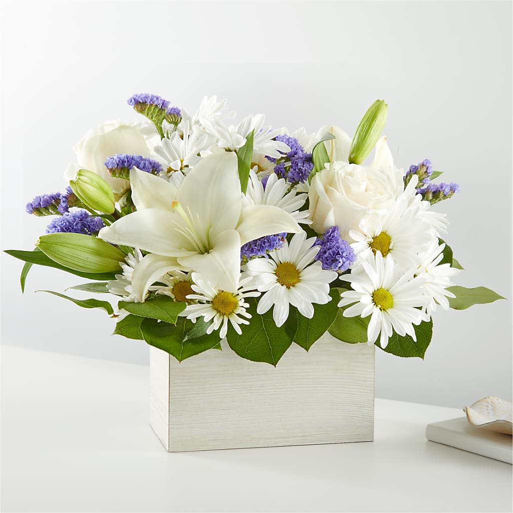 Beyond Blue Box Bouquet – Hirzel Brothers Greenhouse, Toledo OH