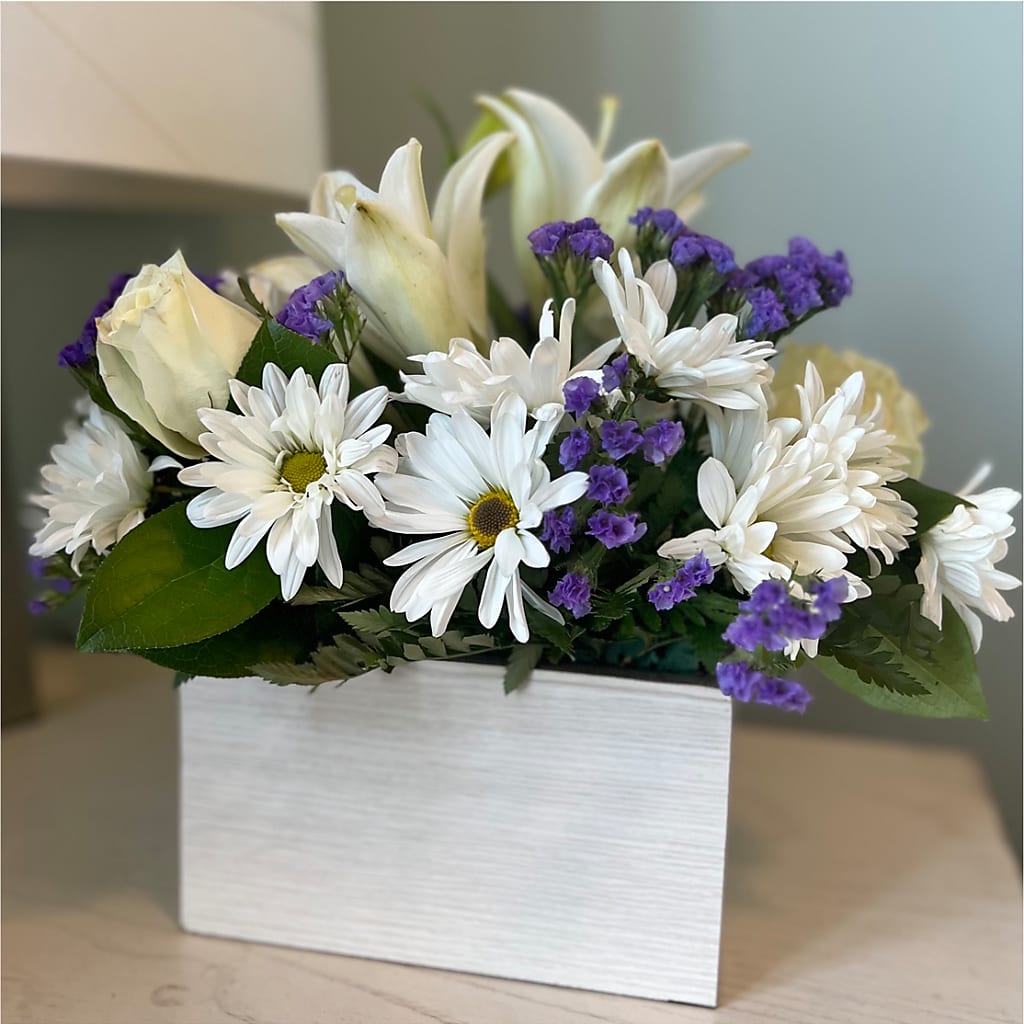 Beyond Blue Box Bouquet – Hirzel Brothers Greenhouse, Toledo OH