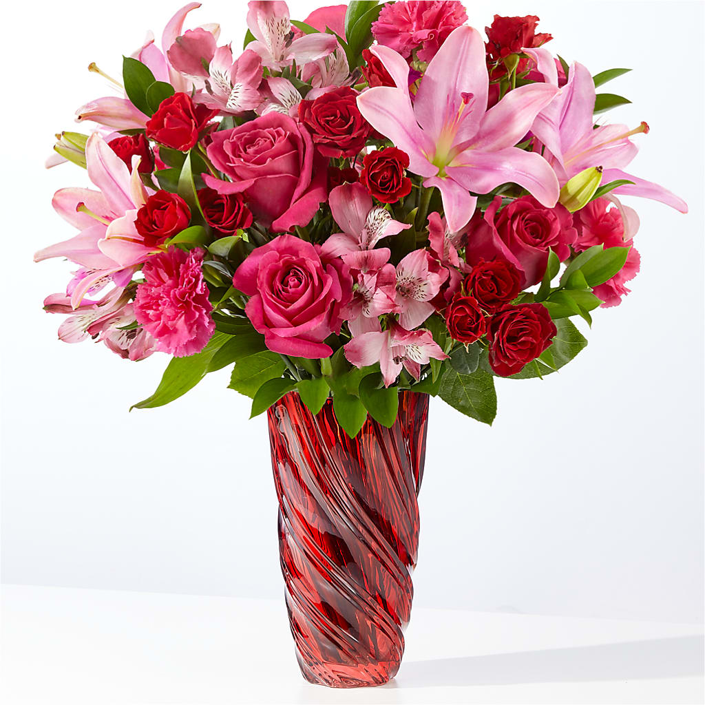 In Love Bouquet with Luxe Swirl Vase – Hirzel Brothers Greenhouse, Toledo OH