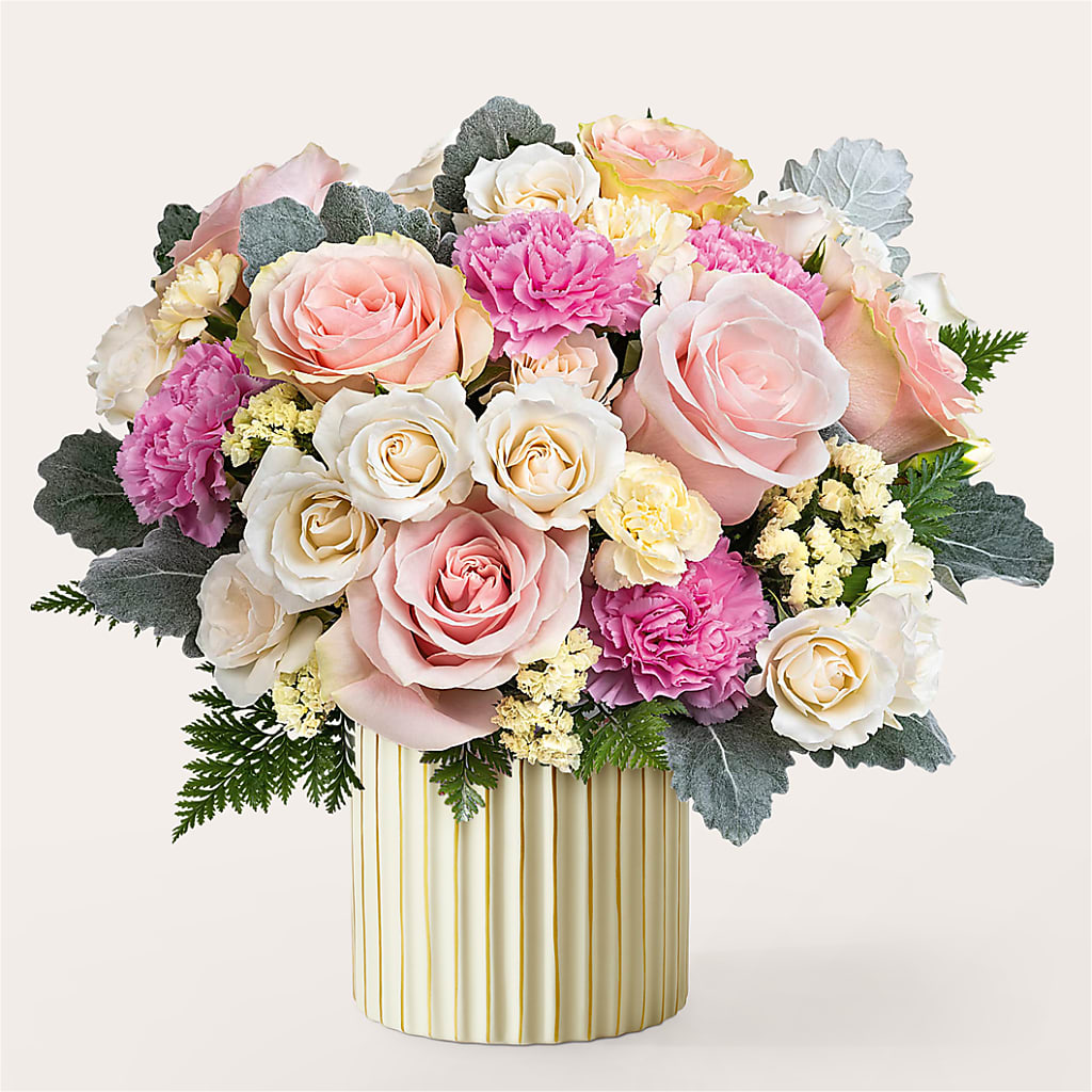Blissful Moments Bouquet with Ivory Vase – Hirzel Brothers Greenhouse, Toledo OH
