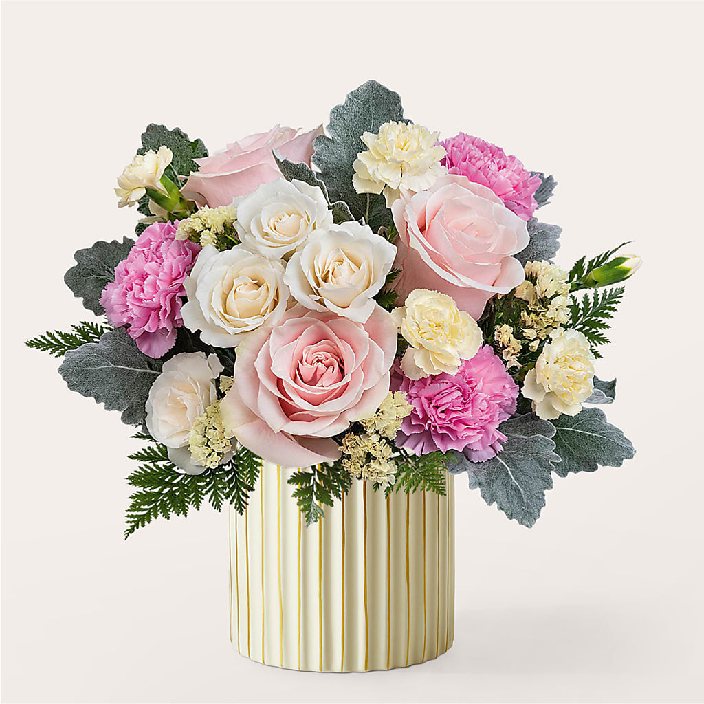 Blissful Moments Bouquet with Ivory Vase – Hirzel Brothers Greenhouse, Toledo OH