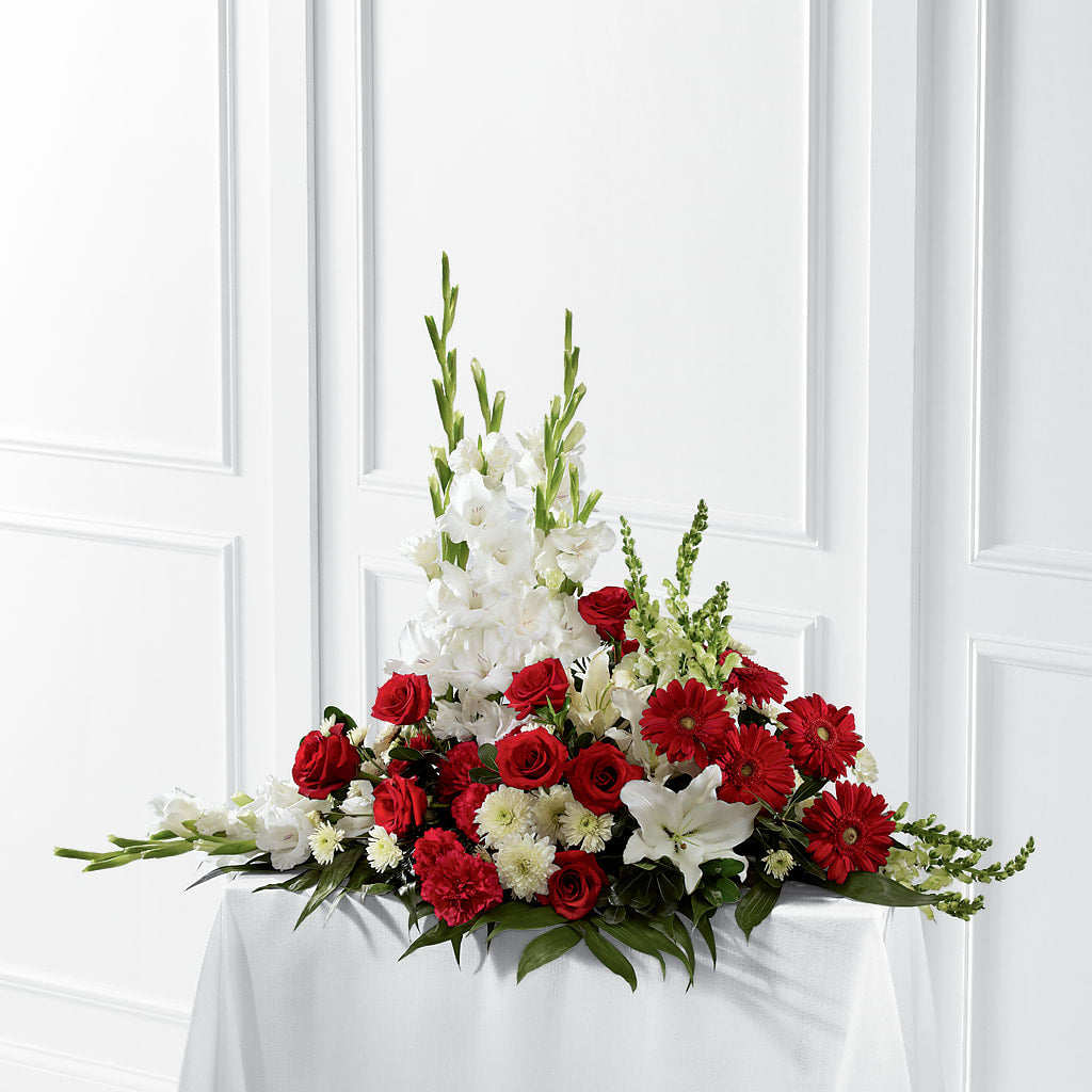 Crimson & White Arrangement – Hirzel Brothers Greenhouse, Toledo OH