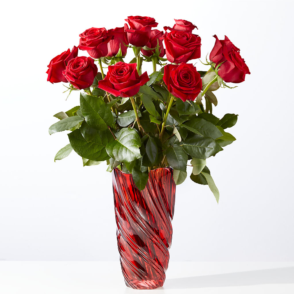 Classic Love Red Rose Bouquet with Luxe Swirl Vase – Hirzel Brothers Greenhouse, Toledo OH