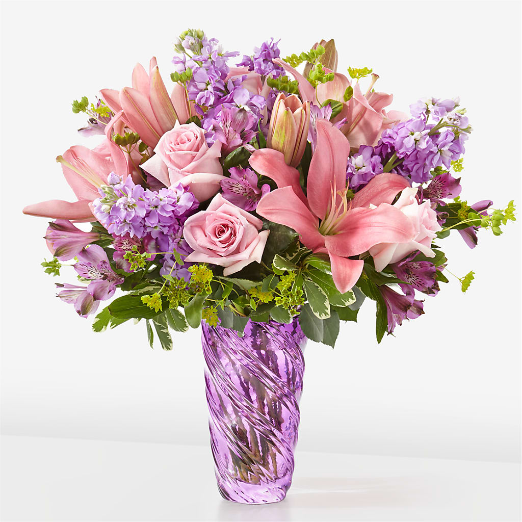 Precious Petals Bouquet with Luxe Swirl Vase – Hirzel Brothers Greenhouse, Toledo OH