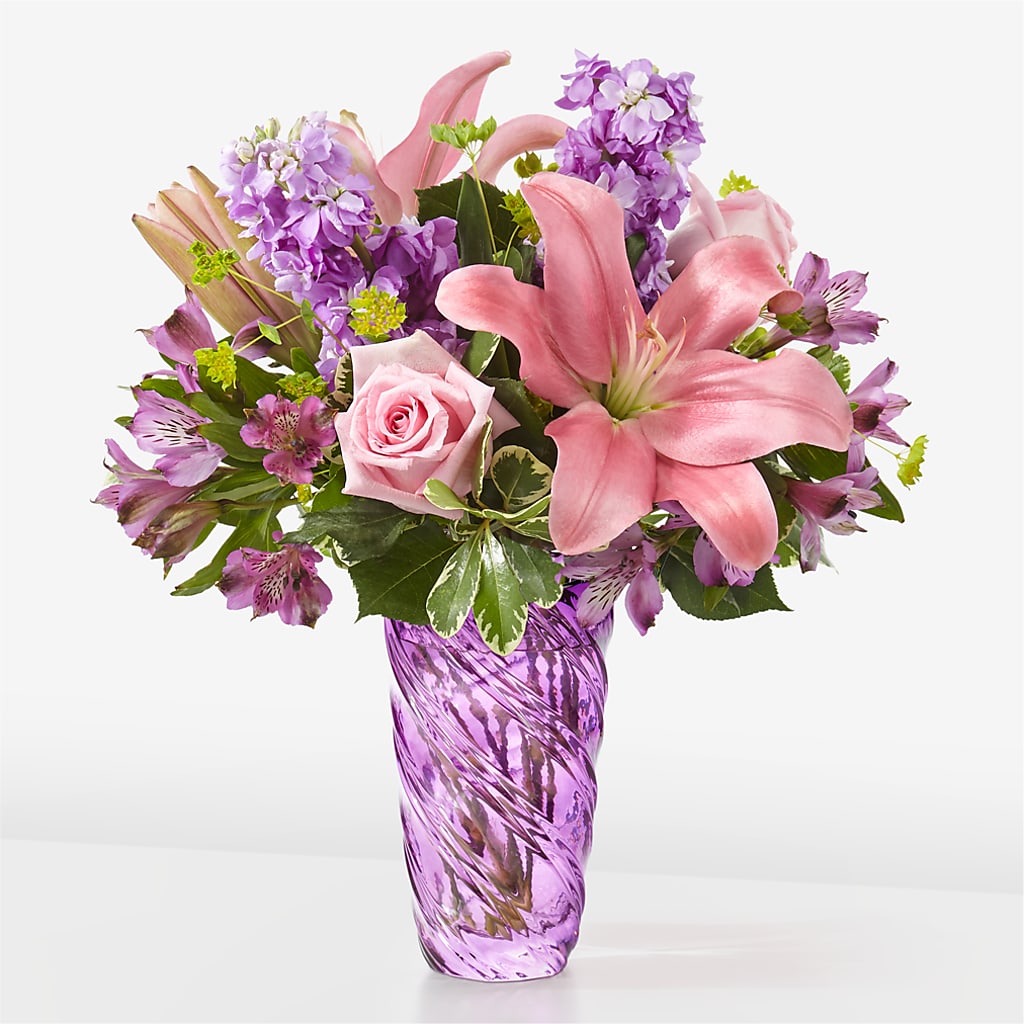 Precious Petals Bouquet with Luxe Swirl Vase – Hirzel Brothers Greenhouse, Toledo OH