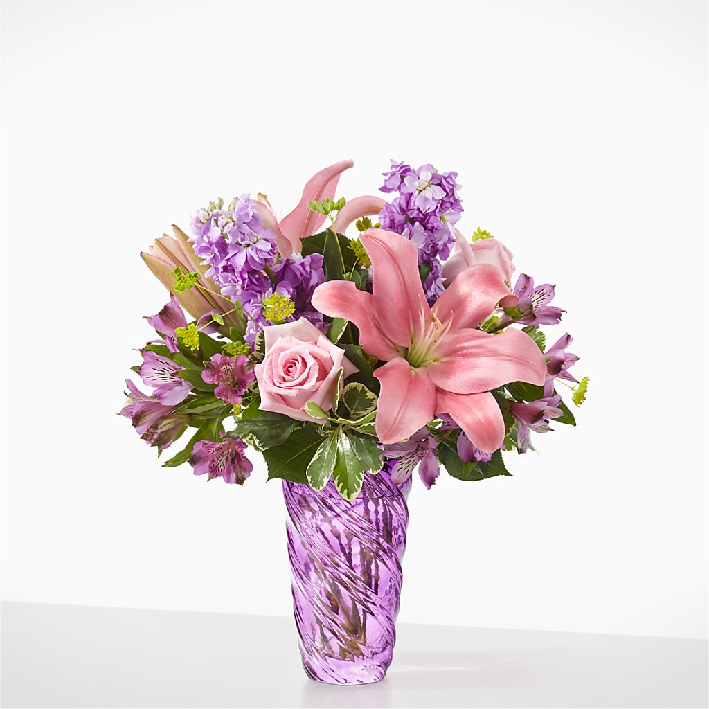 Precious Petals Bouquet with Luxe Swirl Vase – Hirzel Brothers Greenhouse, Toledo OH