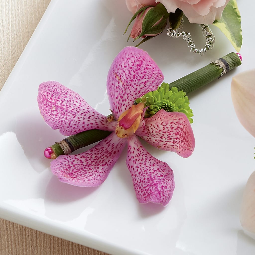 Pink Mokara Boutonniere – Hirzel Brothers Greenhouse, Toledo OH