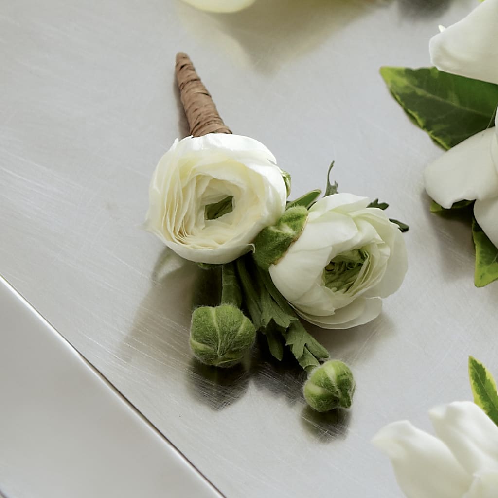 White Ranunculus Boutonniere – Hirzel Brothers Greenhouse, Toledo OH