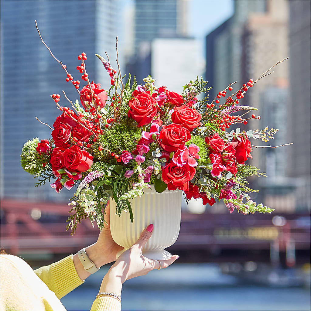 Big Red Bow Bouquet –  Hirzel Brothers Greenhouse, Toledo OH