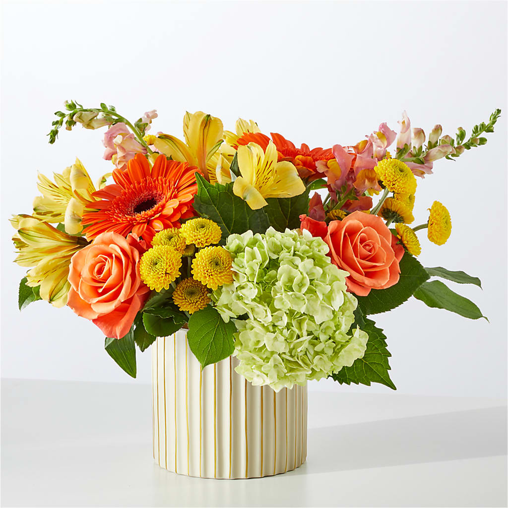 Autumn Sunshine Bouquet with Ivory Vase –  Hirzel Brothers Greenhouse, Toledo OH