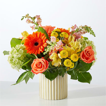 Autumn Sunshine Bouquet with Ivory Vase –  Hirzel Brothers Greenhouse, Toledo OH